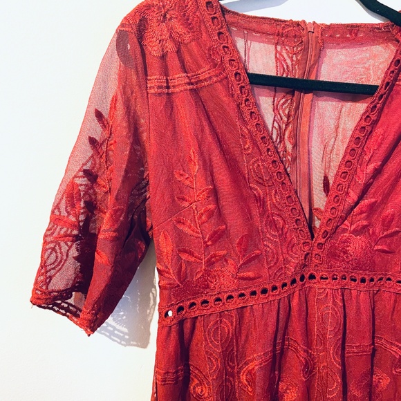 Red Lace Jumpsuit Romper - Picture 2 of 5